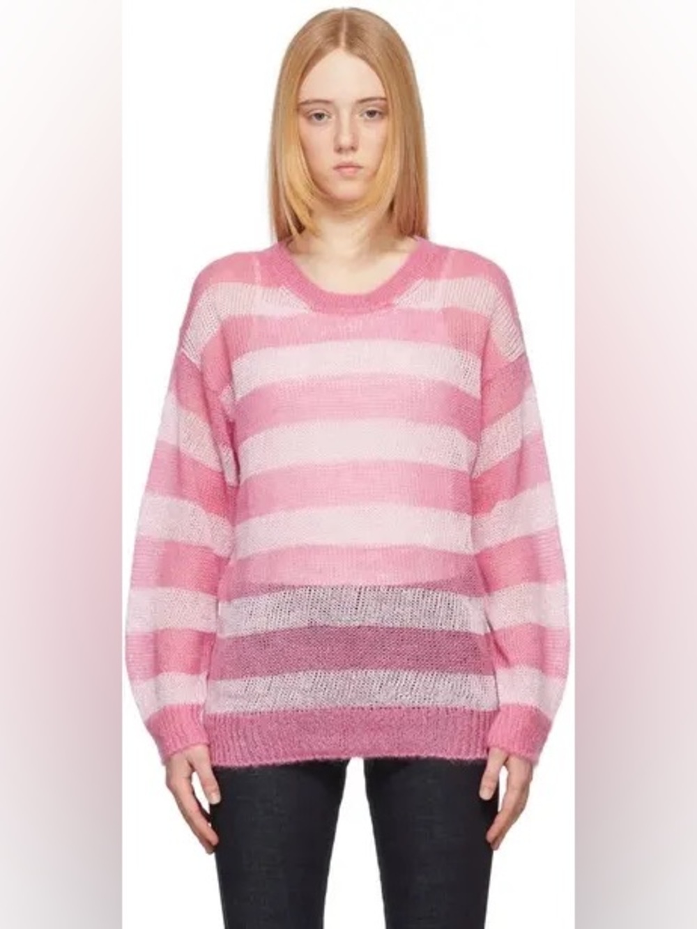 TheOpen Product (now Open Yy) Pink Mohair Stripe Sweater Oversized Open Knit